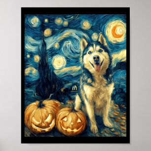 Affiche Chien Husky Sibérien Mignon Halloween Jack O Lante