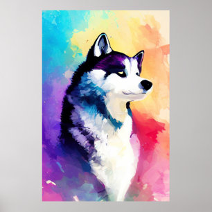Affiche Chien Husky Wild Nature Animal Couleur Art Peintur