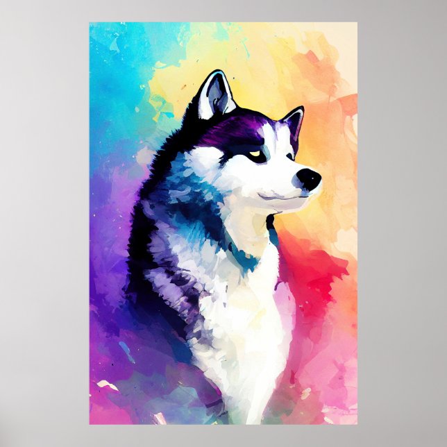 Affiche Chien Husky Wild Nature Animal Couleur Art Peintur (Devant)