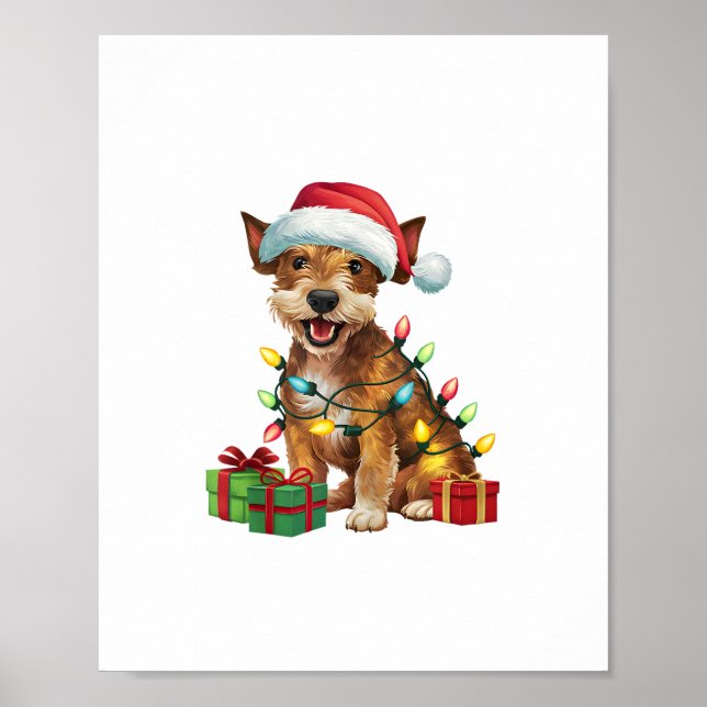 Affiche Chien Jagdterrier Chapeau de Père Noël Éclairage d (Devant)