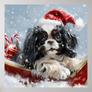 Affiche Chien Japonais Chin Noël Fête