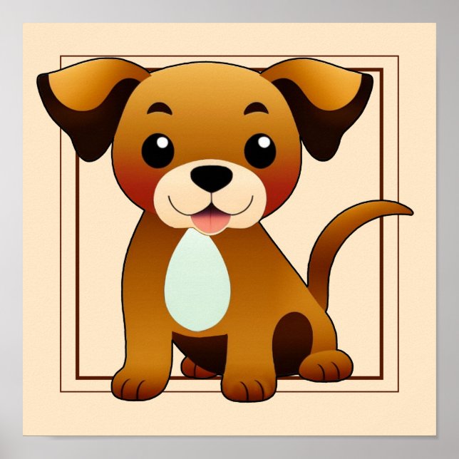 Affiche Chien joyeux, brun, assis (Devant)