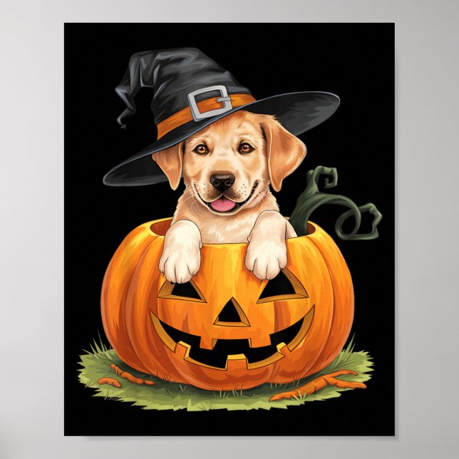 Affiche Chien Lab jaune Halloween Citrouille (Devant)