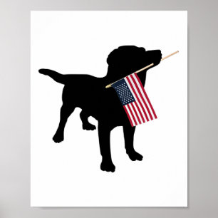 Affiche Chien Lab noir tenant le drapeau patriotique Usa d