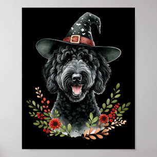 Affiche Chien Labradoodle noir Halloween aquarelle