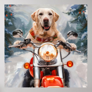 Affiche Chien Labrador conduisant une moto pour Noël
