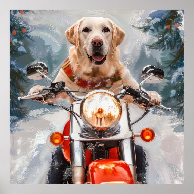Affiche Chien Labrador conduisant une moto pour Noël (Devant)