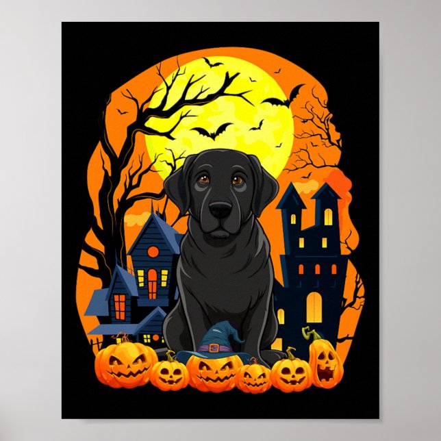 Affiche Chien Labrador Noir Avec Citrouilles Drôle Épouvan (Devant)