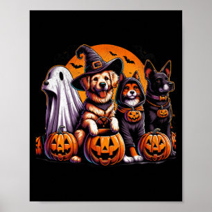 Affiche Chien Labrador noir rétro Halloween Citrouille