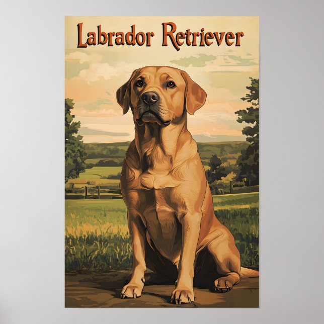Affiche Chien Labrador Retriever Art Vintage (Devant)