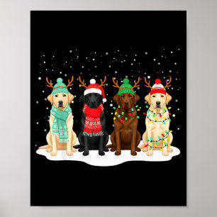 Affiche Chien Labrador Retriever Noir Équipe de Noël Famil