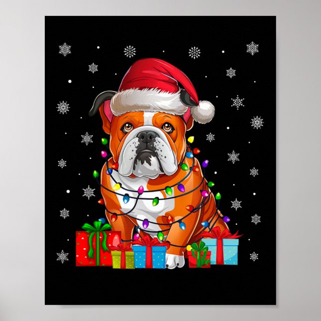 Affiche Chien laid Noël éclaire Santa Hat American Bulldog (Devant)