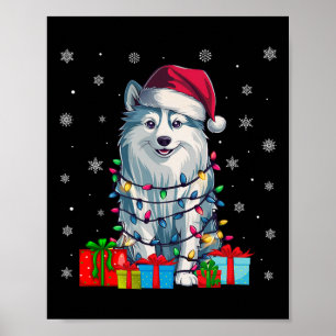 Affiche Chien laide Noël éclaire Santa Hat American Eskimo