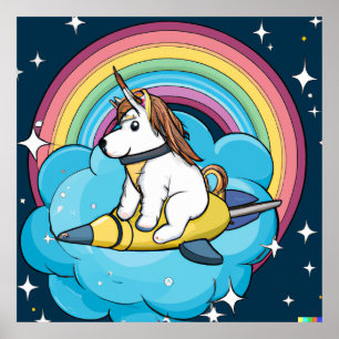 Affiche Chien Licorne Espace - Animal Galactique F