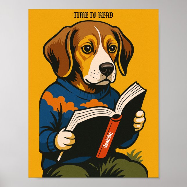 Affiche Chien lisant avec un livre — Il est temps de lire  (Devant)