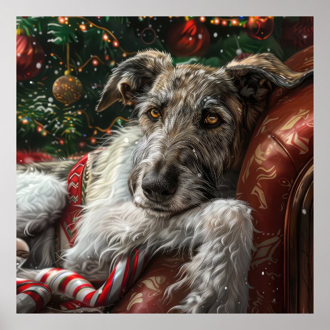 Affiche Chien Louveteau Noël Festif (Devant)