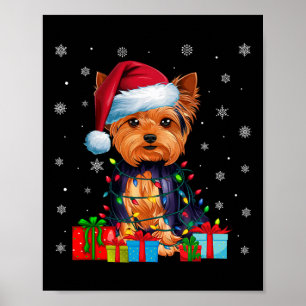 Affiche Chien Luminaires de Noël laid Santa Hat Yorkshire