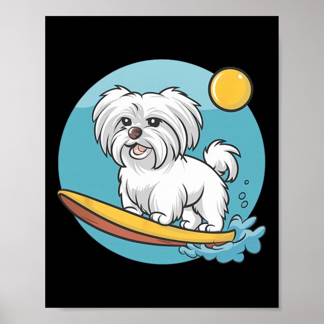 Affiche Chien maltais aventureux faisant du surf surfeurs  (Devant)