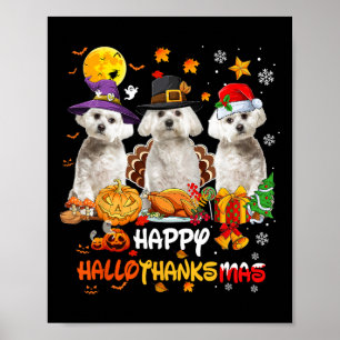 Affiche Chien maltais Joyeux Halloween Thanksgiving Joyeux
