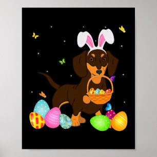 Affiche Chien Maman Cadeau Cute Bunny Dachshund Oeufs Pâqu