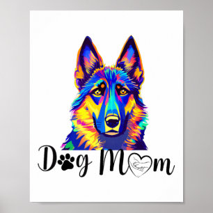 Affiche Chien Maman Cool Coloré Allemand Berger Coeur Paw 