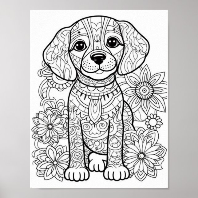 Affiche Chien Mandala Couleur adulte (Devant)
