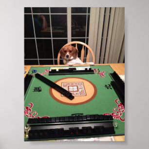 Affiche Chien maniant l'affiche habilement de Mahjong