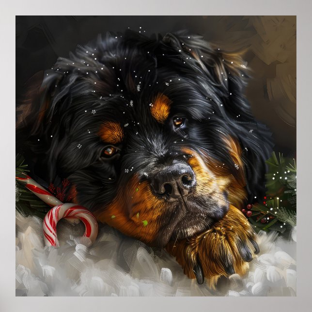 Affiche Chien Mastiff Tibétain Noël Festif  (Devant)