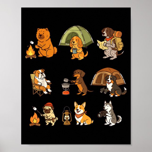 Affiche Chien mignon aventure de camping dessin animé exté (Devant)