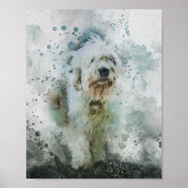 Affiche chien mignon belle aquarelle peinture (Devant)