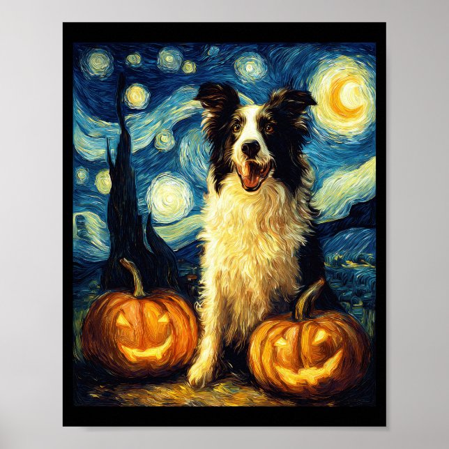 Affiche Chien mignon Border Collie Halloween Jack O Lanter (Devant)