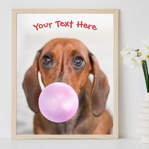 Affiche Chien mignon, bulle de gomme, nom ou message