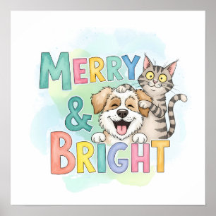 Affiche Chien mignon & Chat Merry & Bright