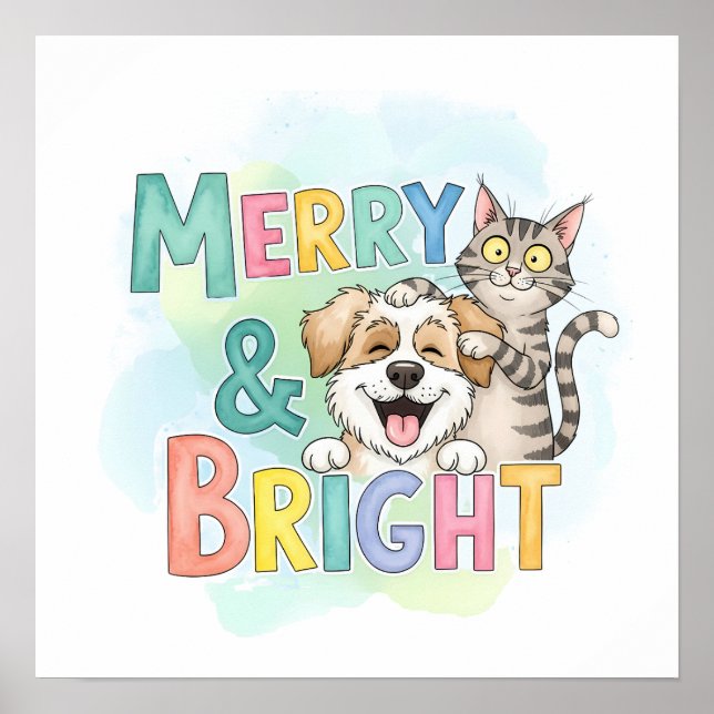 Affiche Chien mignon & Chat Merry & Bright (Devant)