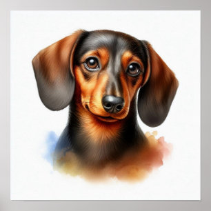 Affiche Chien mignon Dachshund en aquarelle