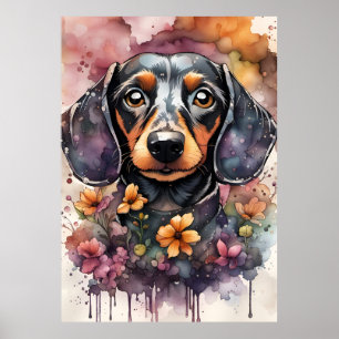 Affiche Chien mignon Dachshund en aquarelle