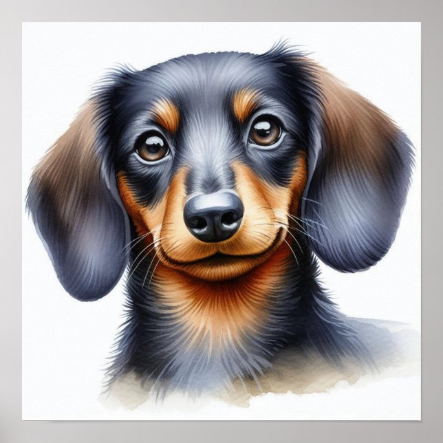 Affiche Chien mignon Dachshund en aquarelle (Devant)