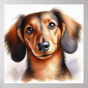 Affiche Chien mignon Dachshund en aquarelle