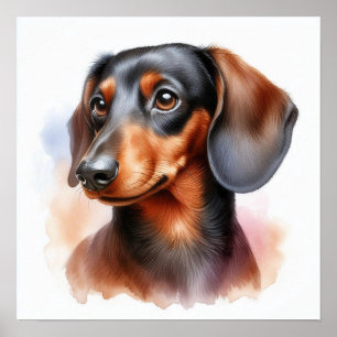 Affiche Chien mignon Dachshund en aquarelle