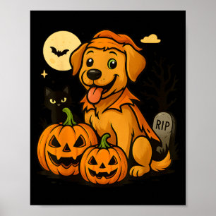 Affiche Chien mignon d'Halloween avec citrouilles et chat