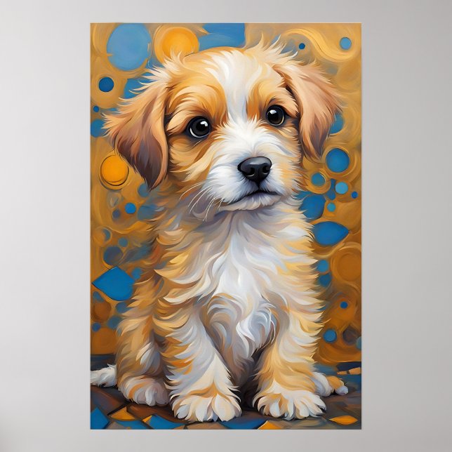 Affiche Chien mignon en style Kandinsky - Doré et bleu (Devant)