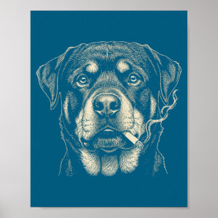Affiche Chien mignon fumant une cigarette Rottweiler drôle
