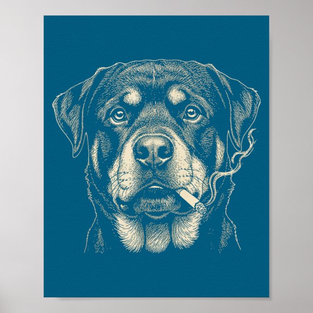 Affiche Chien mignon fumant une cigarette Rottweiler drôle (Devant)