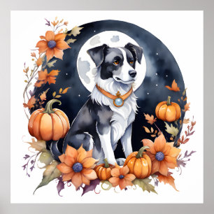 Affiche Chien mignon Halloween Floral Moon Canine Lover