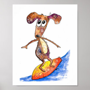 Affiche Chien mignon Whimsical sur Surboard