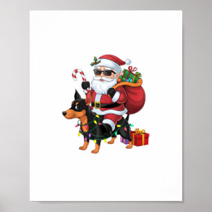 Affiche Chien miniature à cheval Père Noël Éclairage de No