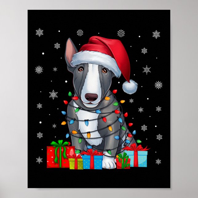 Affiche Chien Moche Noël Éclairage Santa Hat Bull Terrier  (Devant)