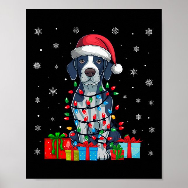 Affiche Chien Moche Noël Éclairage Santa Hat Pointeur Angl (Devant)