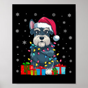 Affiche Chien Moche Noël Éclairage Santa Hat Schnauzer Chi