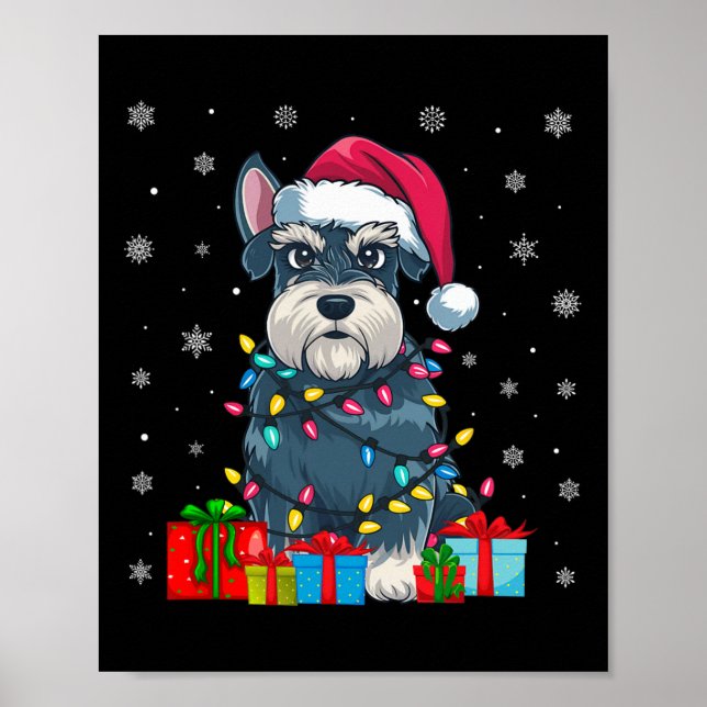 Affiche Chien Moche Noël Éclairage Santa Hat Schnauzer Chi (Devant)